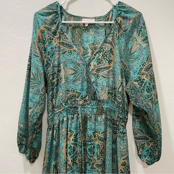 Boemo Anthropologie Women's XLP Maxi Dress Paisley Turquoise Flowy Tiered - Picture 1 of 13